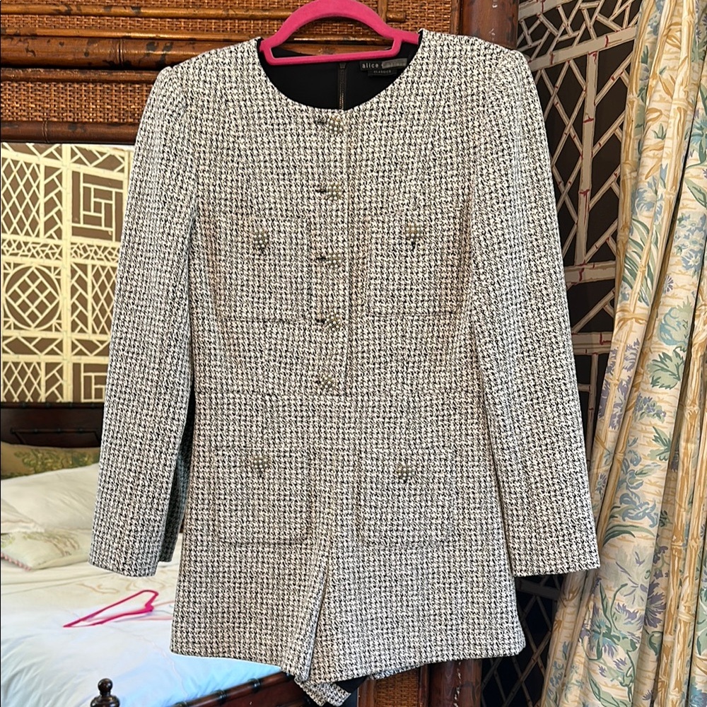 Alice + Olivia Black and White Blazer Classic Suit Jacket romper